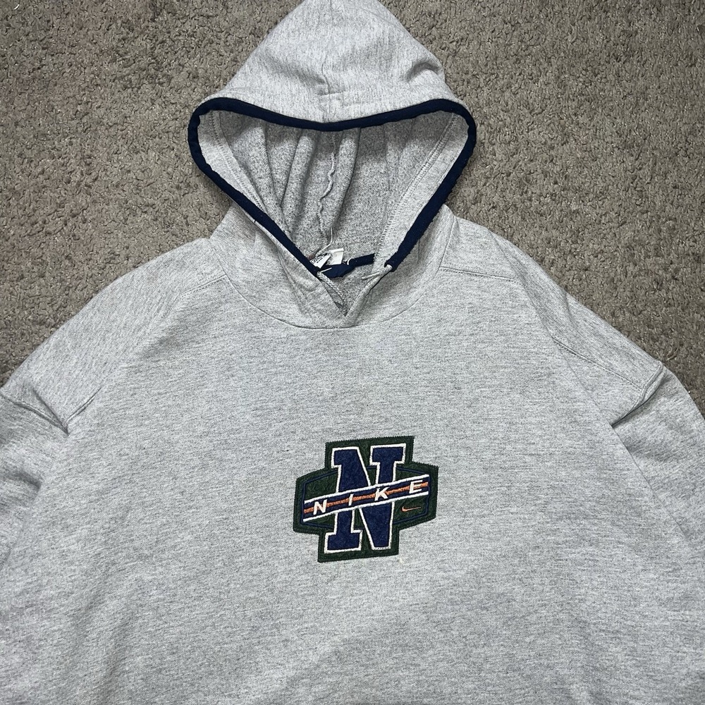 Vintage 90's Nike Center‎ Swoosh Spellout Gray  Hoodie Mens 2XL Baggy Rare